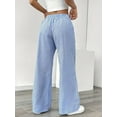 thumbnail image 3 of Plus Size Linen Striped Pants for Women Drawstring Long Pants Slim Trousers with Pockets, 3 of 4