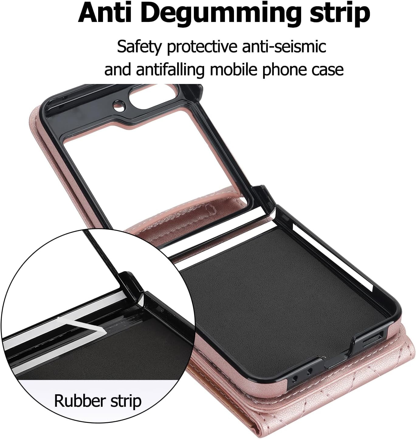 Phone Case for Samsung Galaxy Z Flip 5 5G 2023 Wallet Cover with RFID Blocking Ring Crossbody Wrist Strap Stand Credit Card Holder Leather Cell ZFlip5 Z5 G Flip5 5Z Women Men Girls Rose Gold