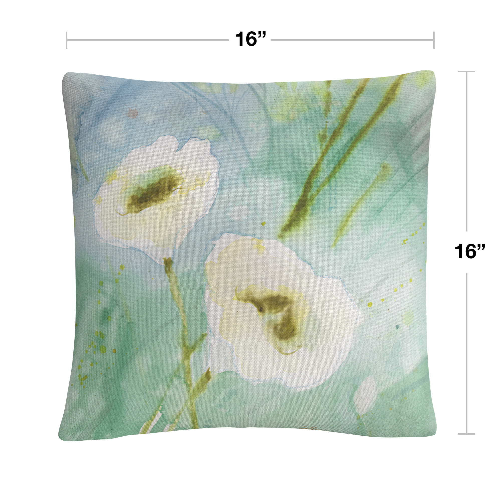 Quiet Pond' White Soft Floral Motif By Sheila Golden 16 X 16 Decorative Throw Pillow