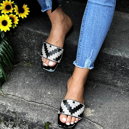 

NEGJ Women Shoes Fashion Sandal Flat Pearl Strap Flip-Flop Sandals Summer Casual Fashion Sandals