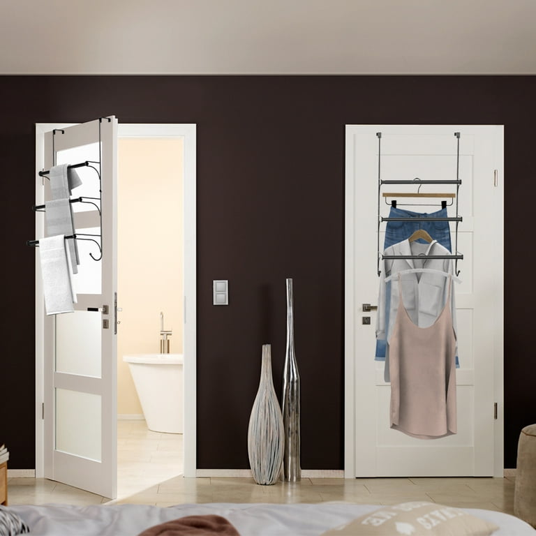 3 Tier Towel Rack Organizer Retractable Over the Door Towel Holder with  Hooksfor Storage of Bathroom Towels (Black) 