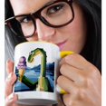 thumbnail image 2 of 3drose, Funny Cool Loch Ness Monster Eating Ice Cream Cone Abstract, 11oz Two-tone Yellow Mug, 2 of 6