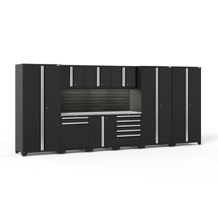 

NewAge Products Pro Series Black 10 Piece Cabinet Set Heavy Duty 18-Gauge Steel Garage Storage System Slatwall / LED Lights Included