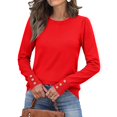thumbnail image 2 of Fshiont Womens Sweaters Fall Fashion 2025 Long Sleeve Button Cuff Soft Knit Pullover Trendy Tops Dressy Casual Blouses Red 2XL, 2 of 5