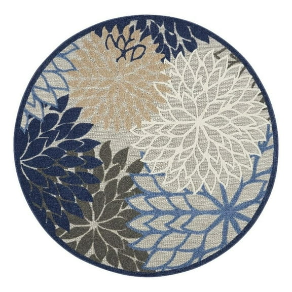 Pemberly Row 7'10" x ROUND Fabric Indoor/Outdoor Rug in Blue/Multi-Color