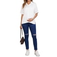 thumbnail image 2 of INSPIRE CHIC Women's Maternity Blouse Dolman Sleeve Loose Button Down Split Point Collar Short Sleeve Tops Pregnancy Shirts M White, 2 of 6