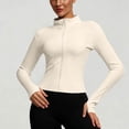 thumbnail image 6 of Sewkxo Women's Workout Jacket Lightweight Zip Up Cropped Yoga Jackets Slim Fit Athletic Tops with Thumb Holes,Beige XL, 6 of 6