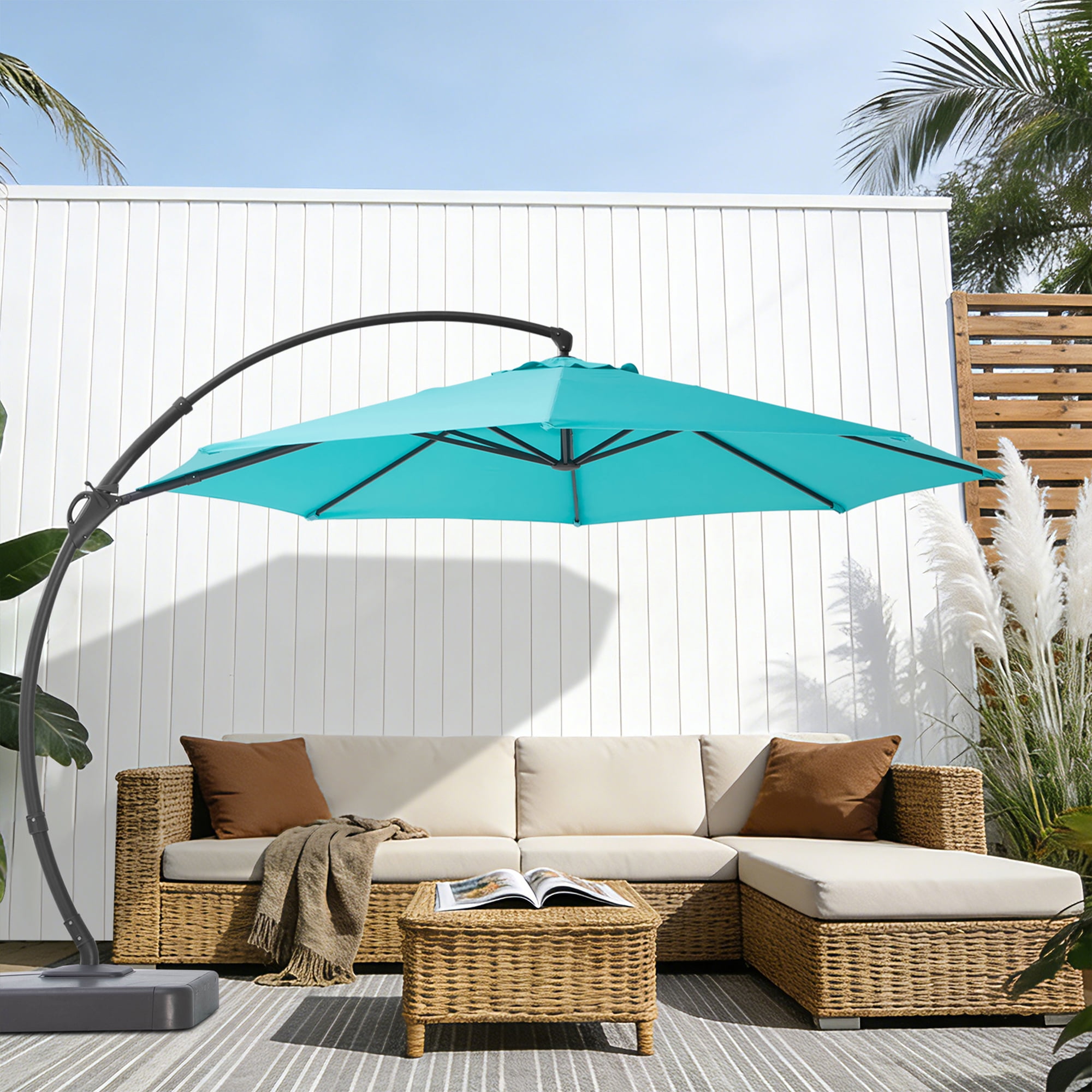 Yardgrace 11FT Patio Umbrella with Base, Large Cantilever Offset Umbrella with 360°Rotation for Patio, Pool, Garden and Backyard (Turquoise Blue)