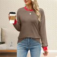 thumbnail image 2 of Holzkary Womens Sweatshirts Color Block Long Sleeve Tops Fall Casual Crewneck Shirts Trendy Loose Fit Tunics Top Loose Top Sweatshirt Crew Neck Loose Top with Color Decorative Edge Fashion Brown L, 2 of 4
