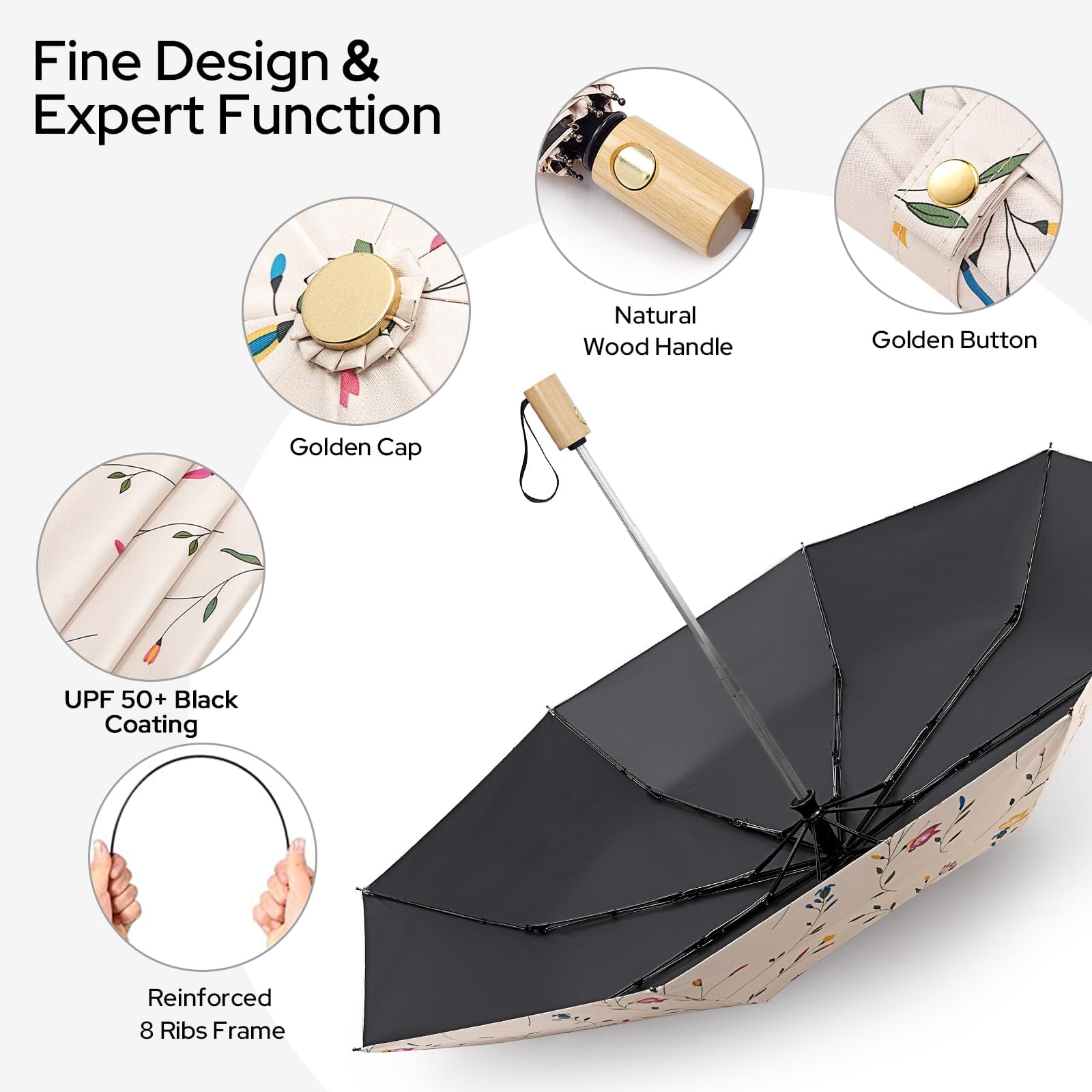 G4Free UPF 50+ UV Protection Travel Sun Umbrella Compact 42 Inch Small UV Blocking SPF Umbrella Auto Open Close
