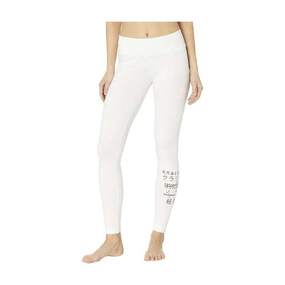 Reebok Women's  High-Waisted Leggings with Multilingual Print Soft Stretch Yoga Pants for Workout or Casual Wear, Size - Large