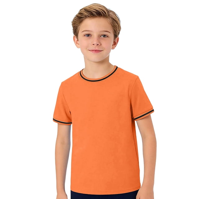 T-shirts à Manches Courtes Col Rond Unis pour Garçons, Hauts Décontractés Légers pour l'École et les Sorties, 5-14 Ans