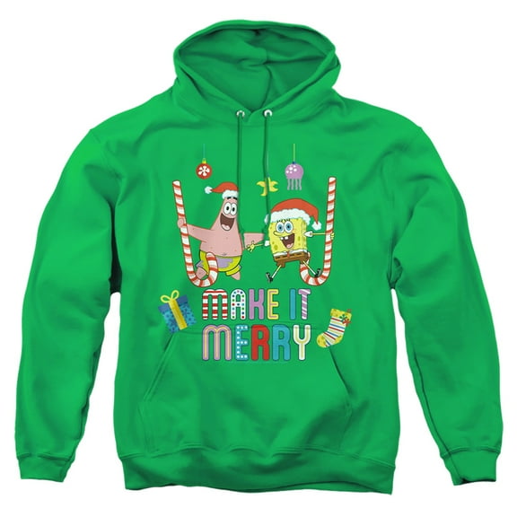 Spongebob Christmas, Make It Merry With Patrick Unisex Adult Pull-Over Hoodie
