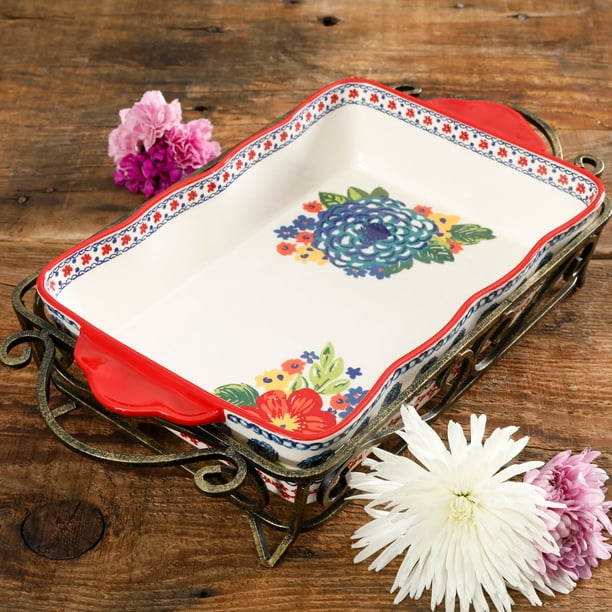 Download Pioneer Woman Spring Square Baker Dazzling Dahlia 8 Baking Dish Red Floral Collectibles Kitchenware