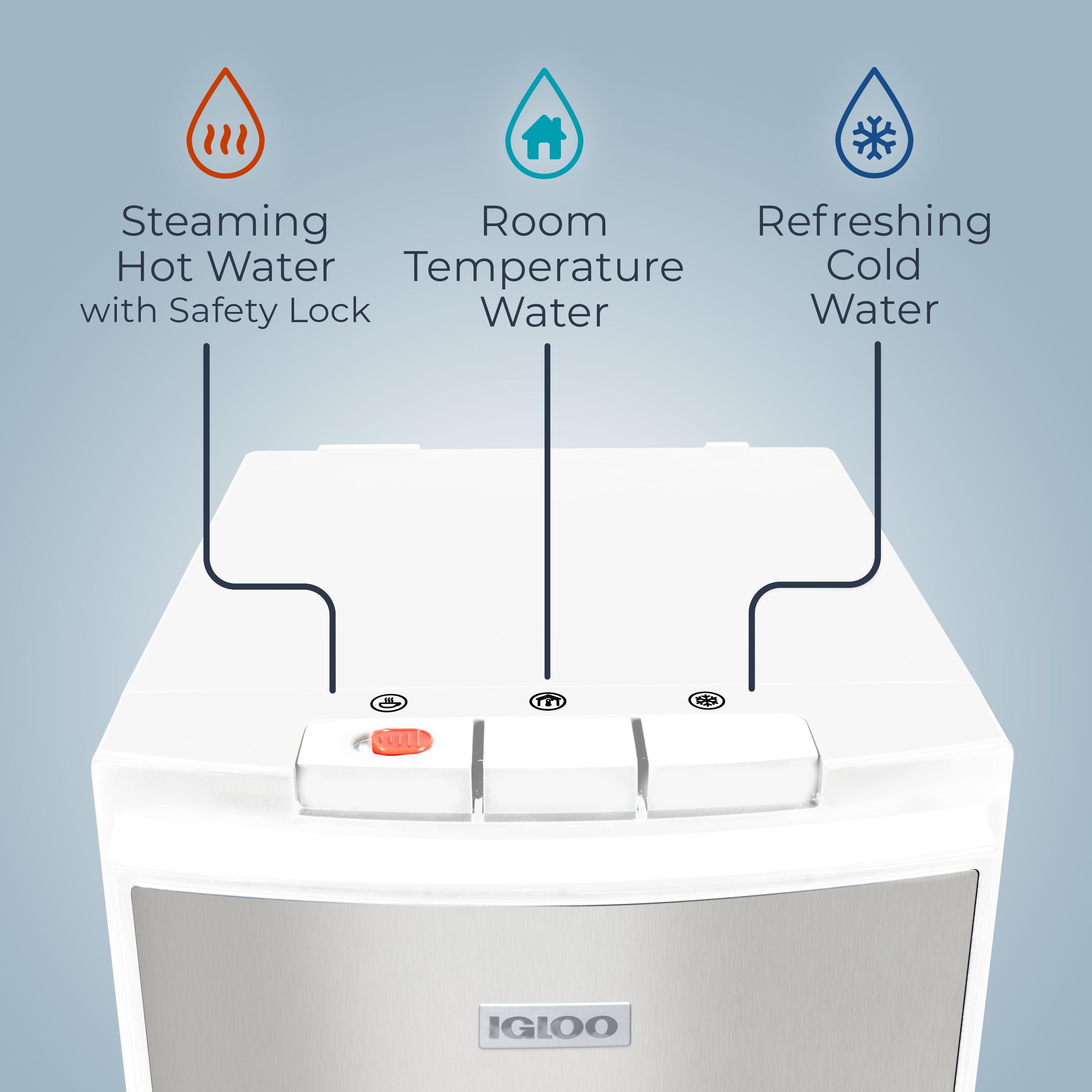 Igloo Water Cooler, Bottom-Load Water Dispenser for 3-5 gal Bottles with Child Safety Lock, Stainless White