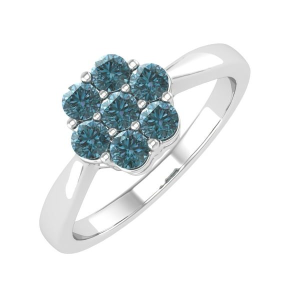 1/2 Carat Blue Diamond Cluster Ring in 10K White Gold (Ring Size 7)