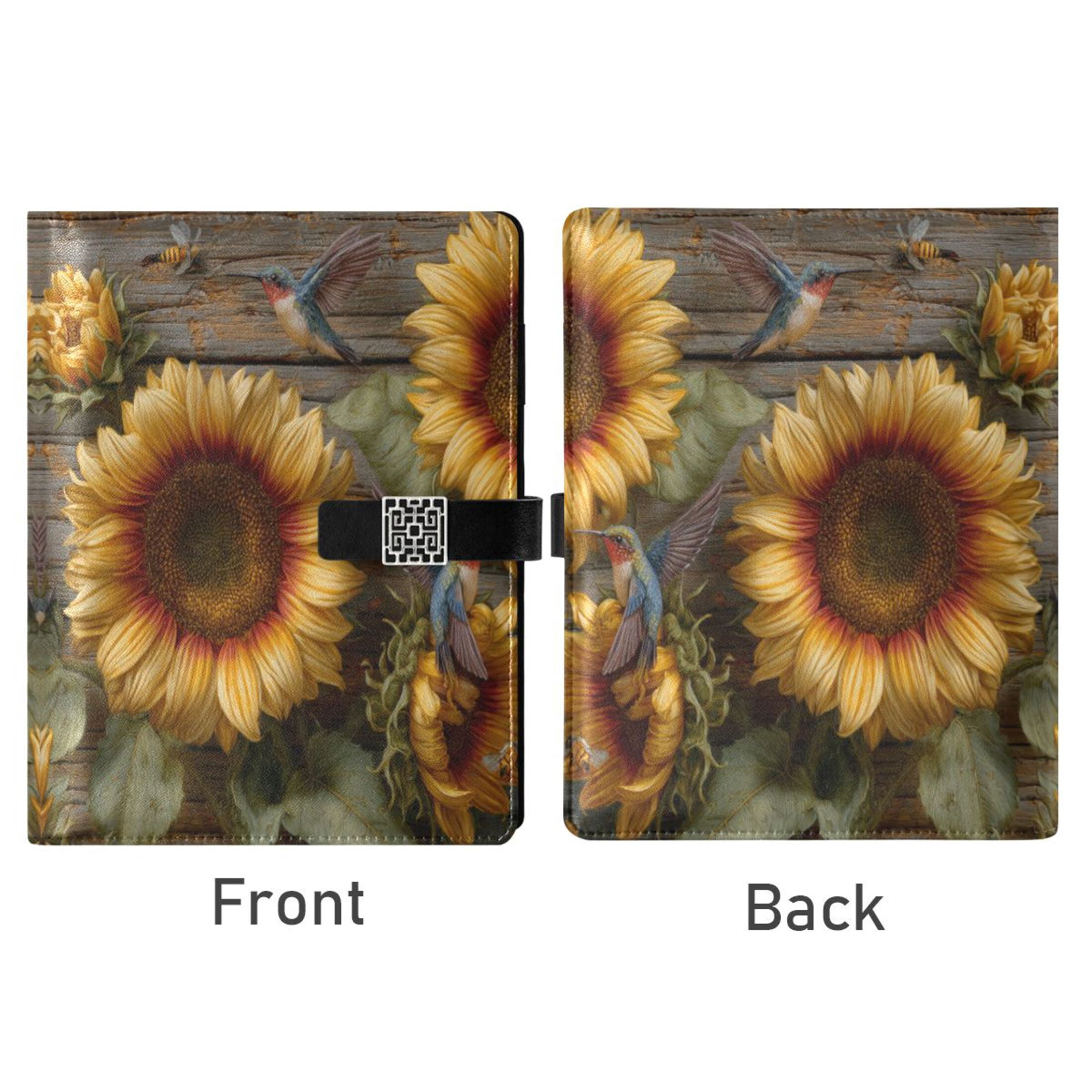 Leather Planner Leather Notebook Notebook Journal Binder Design Pen Pocket Design Convenient for Storage Three Sunflowers Pattern