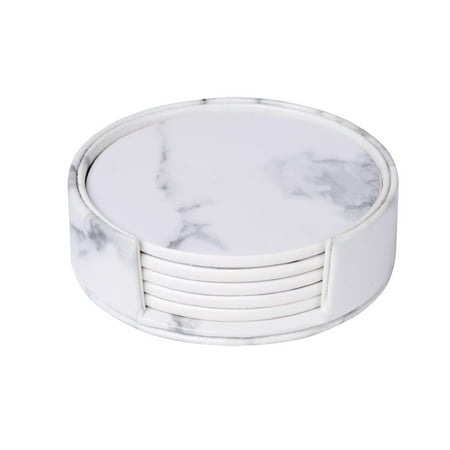 

Liveday PU Leather Coasters with Holder Round Cup Mat Pad Set for Home Kitchen