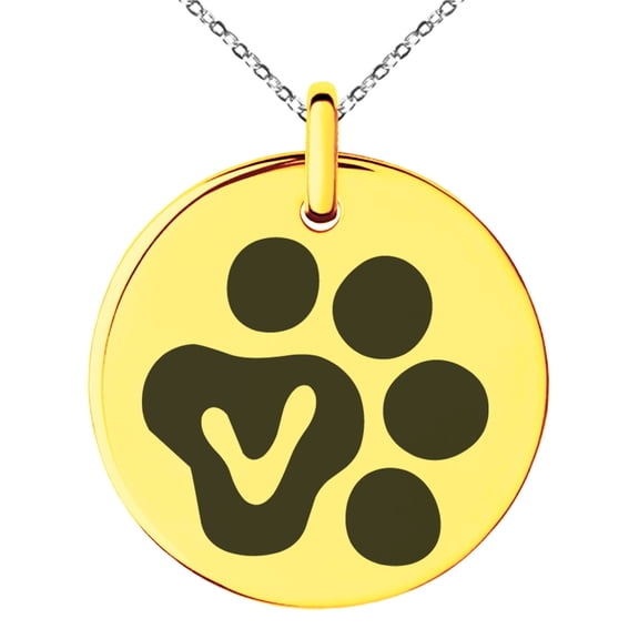 Stainless Steel Letter V Initial Cat Dog Paws Monogram Engraved Small Medallion Circle Charm Pendant Necklace