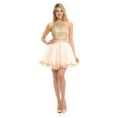thumbnail image 5 of Women's Lenovia Halter Neck Tulle Short Dress with Gold Embroidery Semi Formal Party 8015 Blush Pink S, 5 of 6