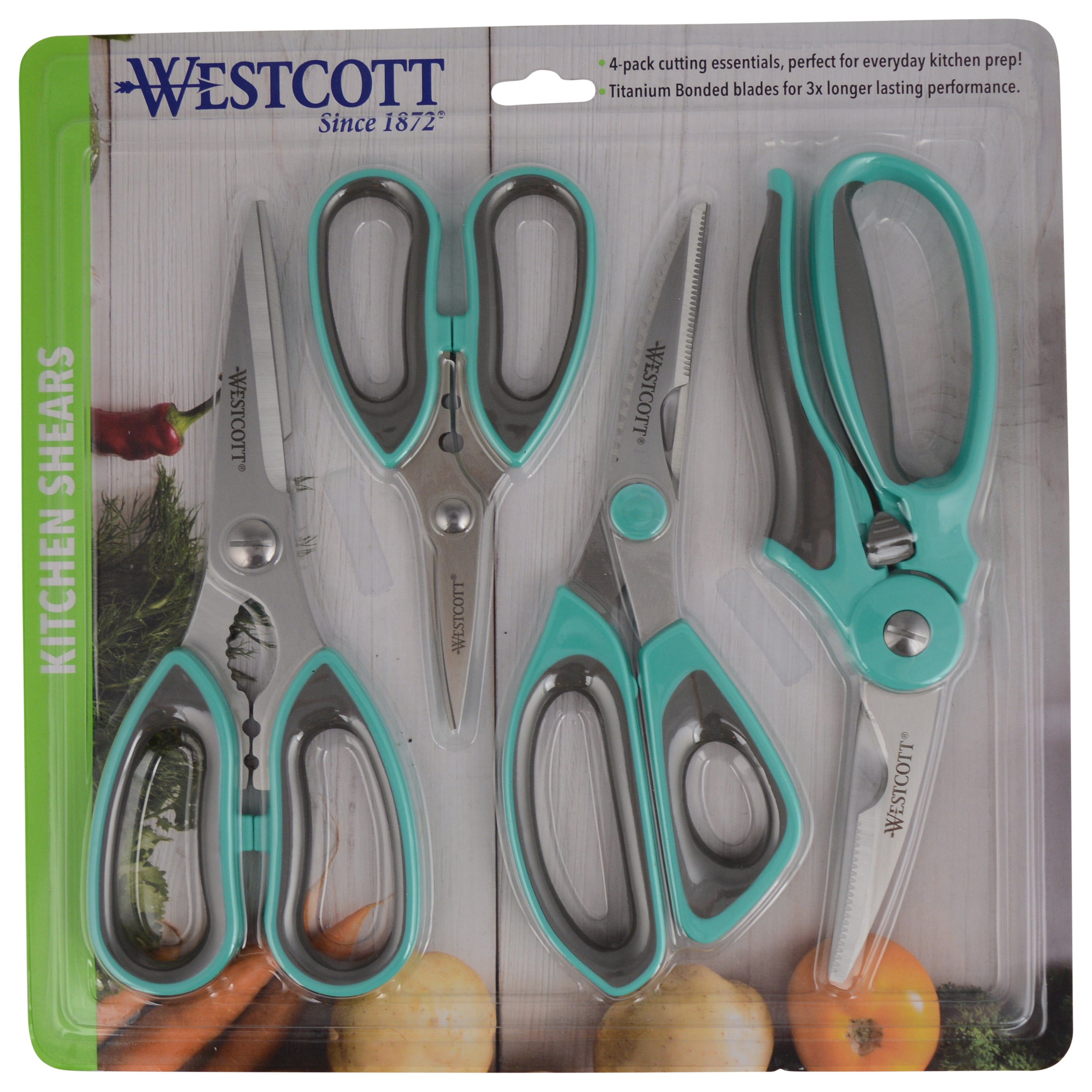 Westcott Titanium Bonded Soft Handle Kitchen Shears, 4-Pack