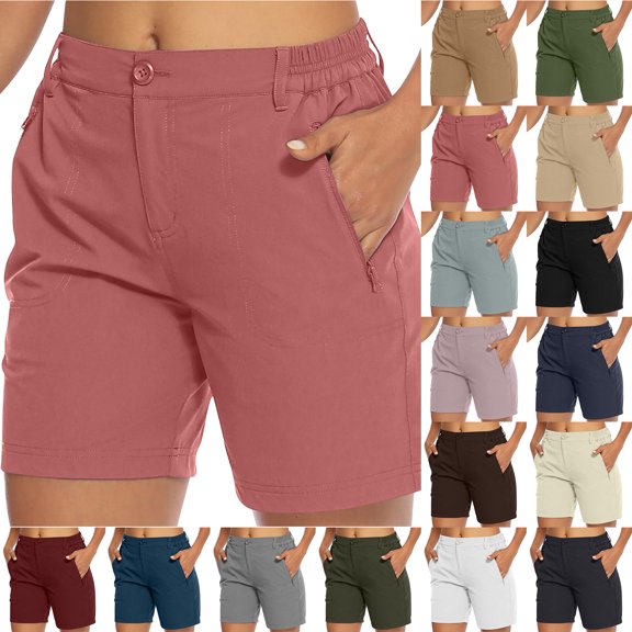 Bloomae Women's Hiking Cargo Shorts Quick Dry with Pockets Pull On Comfy Outdoor Golf Jogger Shorts Lightweight Outdoor Active Summer Dressy Casual Elastic Waist Work Business Shorts