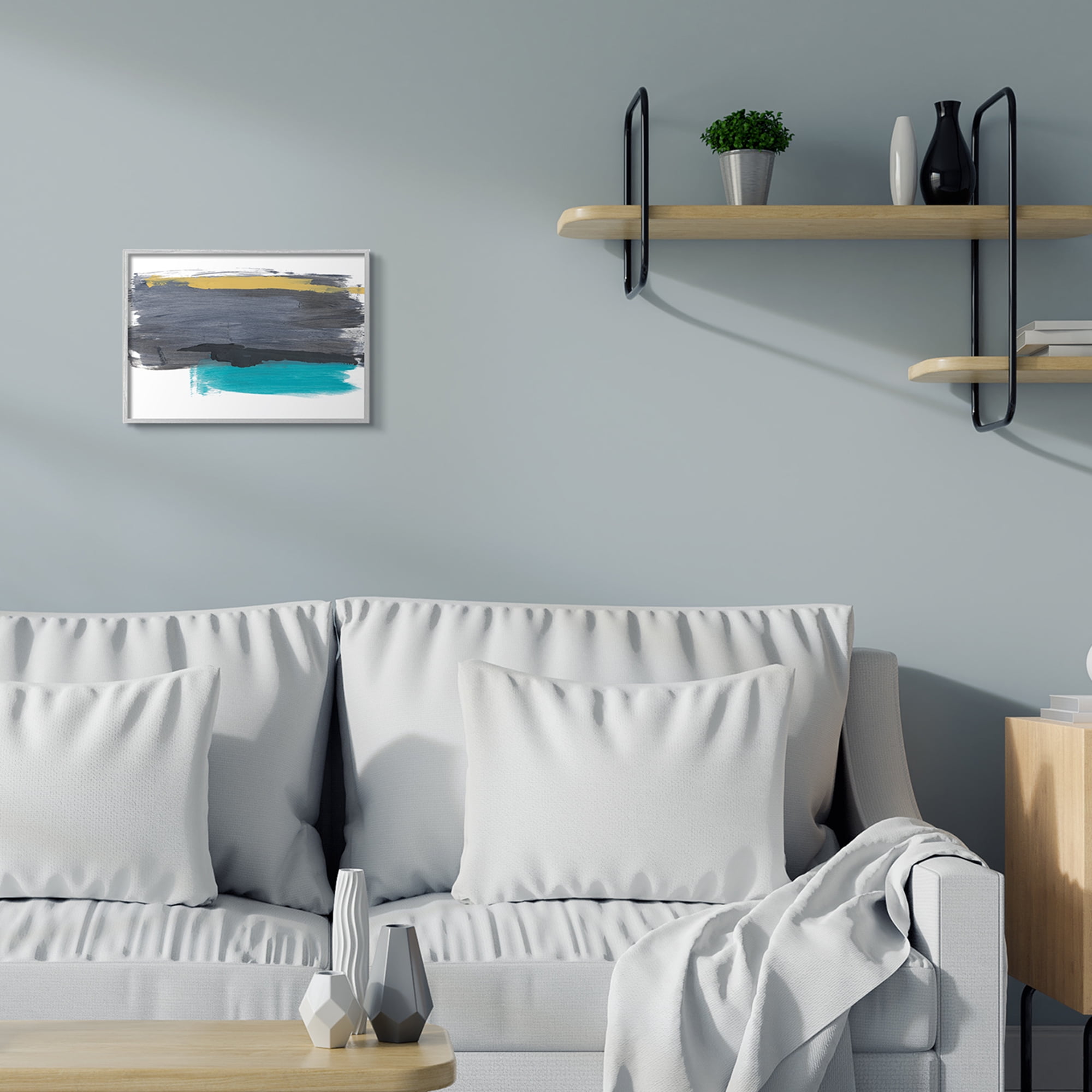 Stupell Industries Abstract Brush Strokes Yellow Blue Grey,11 x 14,Designed by Bronwyn Baker