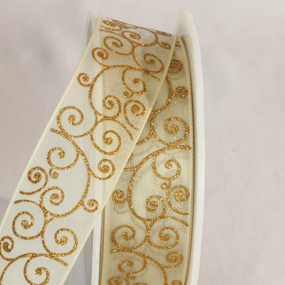 The Ribbon People Sheer Gold Swirl Wired Craft Ribbon 1.5" x 27 Yards