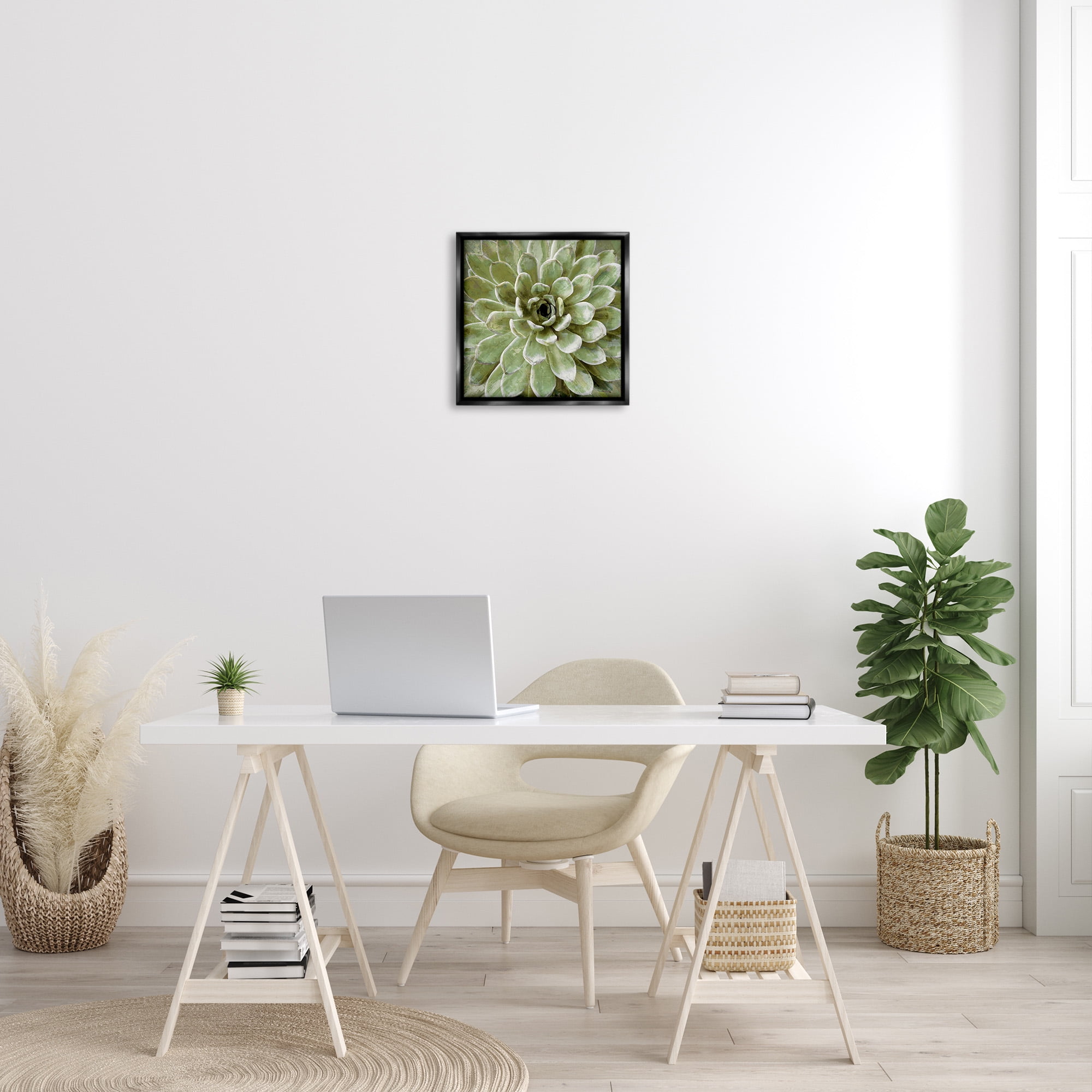 Stupell Industries Green Botanical Succulent Bloom Botanical & Floral Painting Black Floater Framed Canvas Art Print Wall Art, 18 x 18