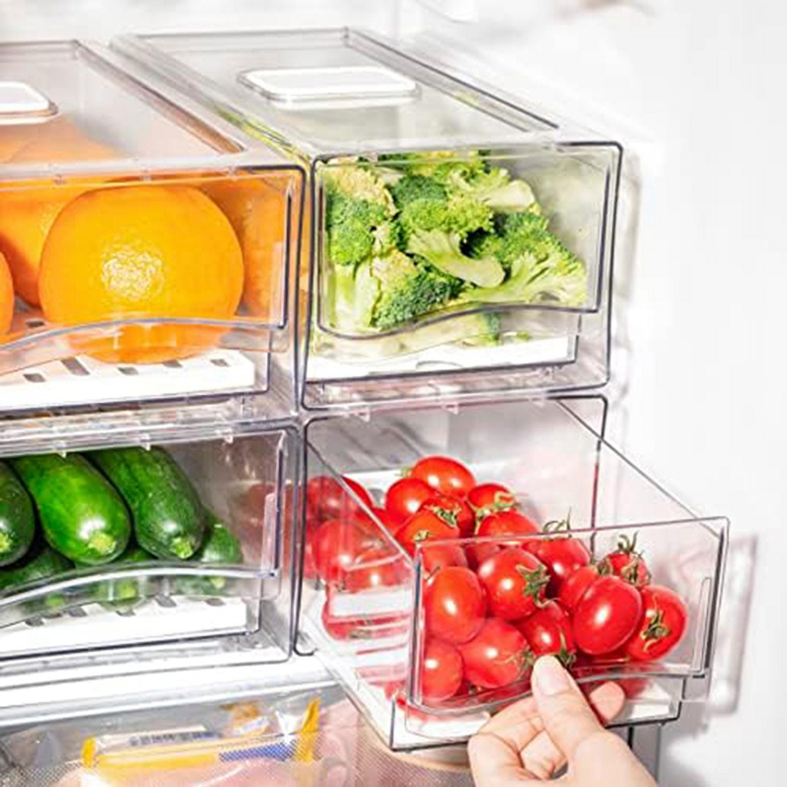 Refrigerator Organizer Bins with Pull Out Drawers Fridge Produce Drawer Set for Save Vertical Space