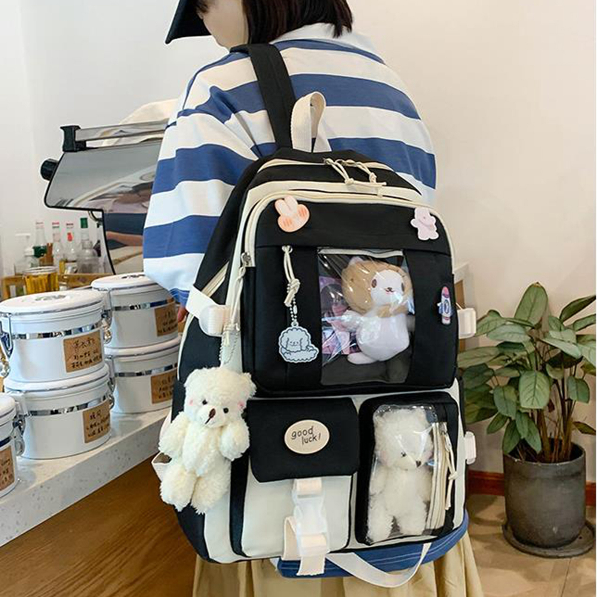 Cute Backpacks for Teen Girls, 16 Inch Kawaii Backpack with Kawaii Pin and Accessories, 5Pcs Backpack Set,Backpack,Drawstring Bag, Shoulderbag, Pencil Case and Wallet - image 5 of 7