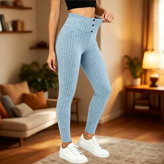 JOANKDMI High Waisted Ribbed Leggings for Women with Button Detail Tummy Control Seamless Yoga Pants Slim Fit Stretchy Workout Athletic Tights for Gym Activewear