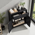 thumbnail image 3 of Tcbosik Farmhouse Storage Cabinet with 2 Barn Doors, Modern Buffet Sideboard with Drawer and Adjustable Shelf, Coffee Bar Cabinet, Floor Accent Cabinet for Living Room, Dining Room, Black, 3 of 7
