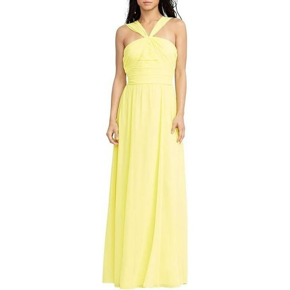 Lauren Ralph Lauren Gathered Georgette Fit & Flare Gown 10 Yellow