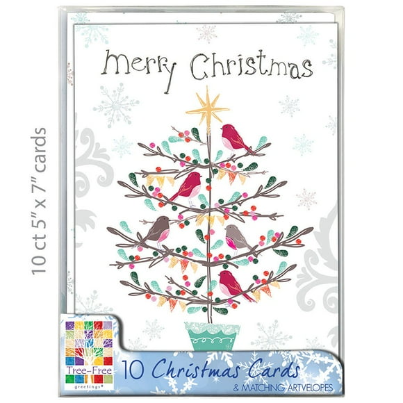 Tree-Free Greetings Christmas Cards and Envelopes, Set of 10, 5" x 7", Merry Christmas Box Set (HB93202)