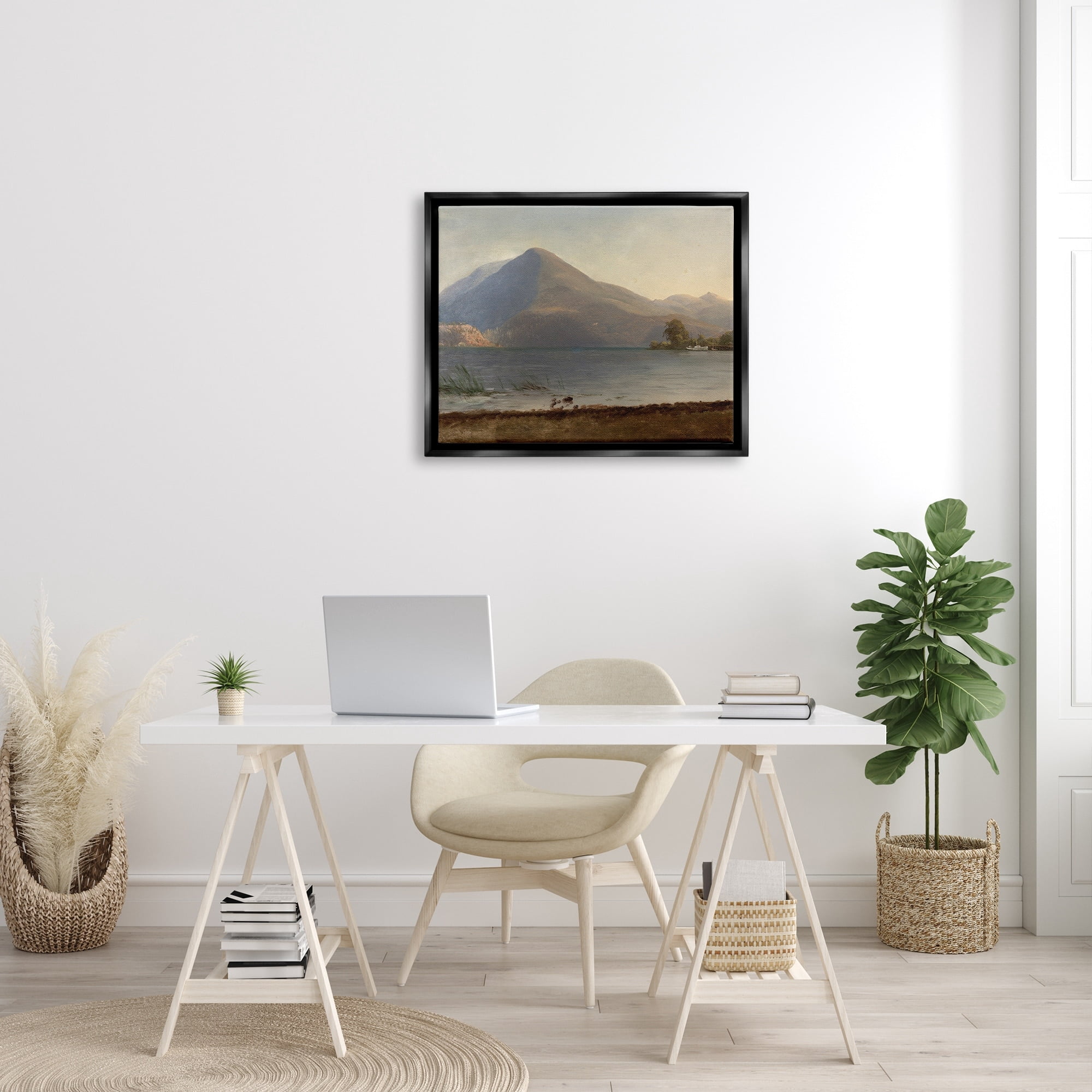Stupell Industries On the Hudson Traditional Albert Bierstadt Painting Painting Jet Black Floating Framed Canvas Print Wall Art, Design by one1000paintings