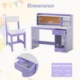 thumbnail image 3 of Costway Kids Study Desk and Chair Set Wooden Children Writing Table with Shelves & Drawer Purple, 3 of 10