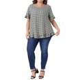 thumbnail image 2 of Agnes Orinda Women's Plus Size 1950s Gingham Tops Back Button Round Neck Ruffle Sleeve Casual Plaid Blouses 1X Black, 2 of 6