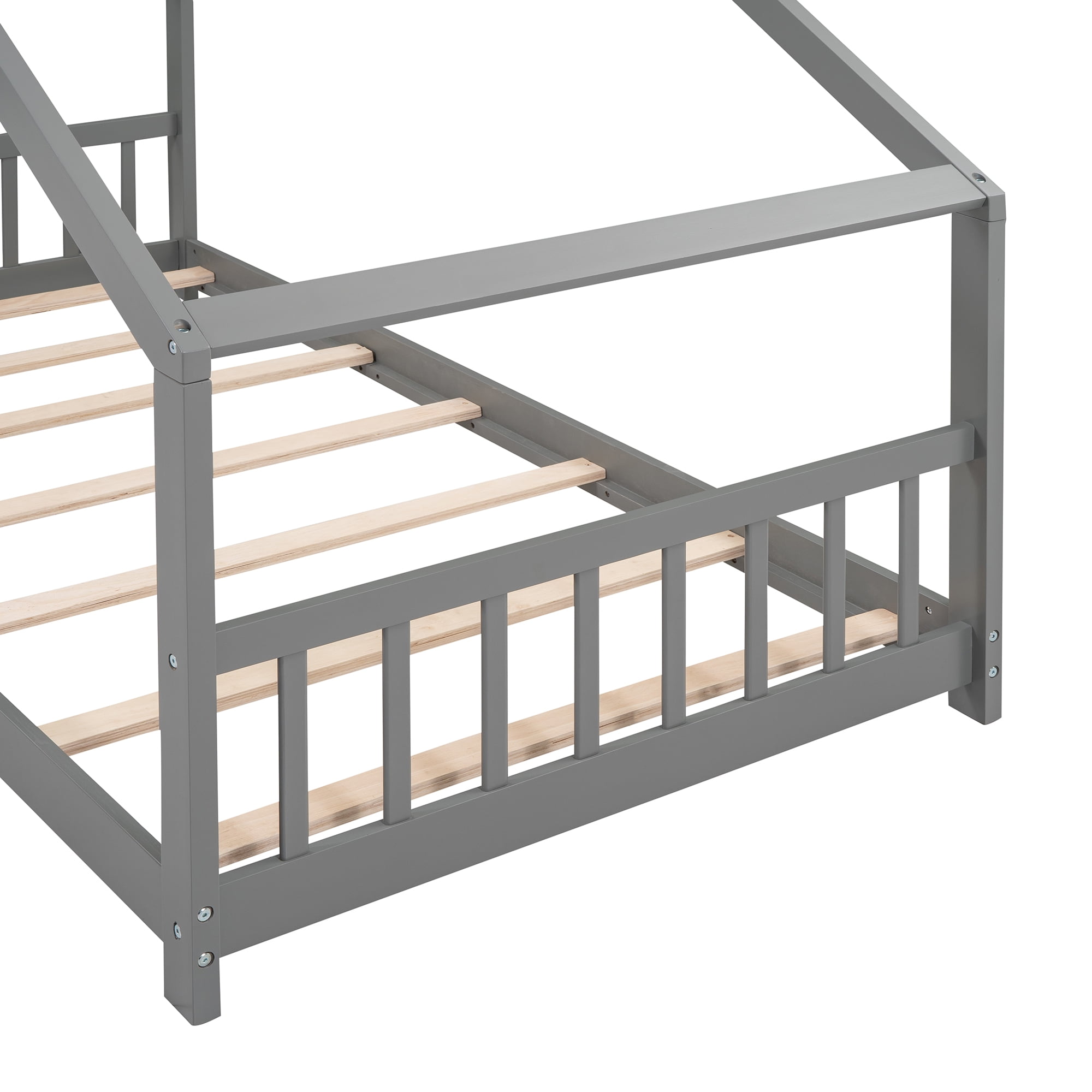Bellemave Twin Size House Bed,Wood Platform Bed with Headboard and Footboard, House Floor Bed with Roof and Slat (Gray,Twin)