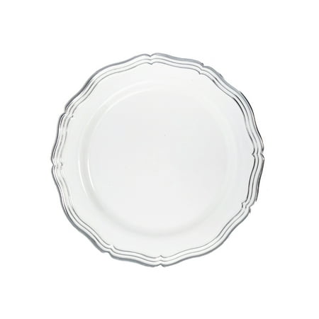 

Aristocrat Collection 10 White w/ Silver Rim Plastic Dinner Plates 10ct. Pack of 10