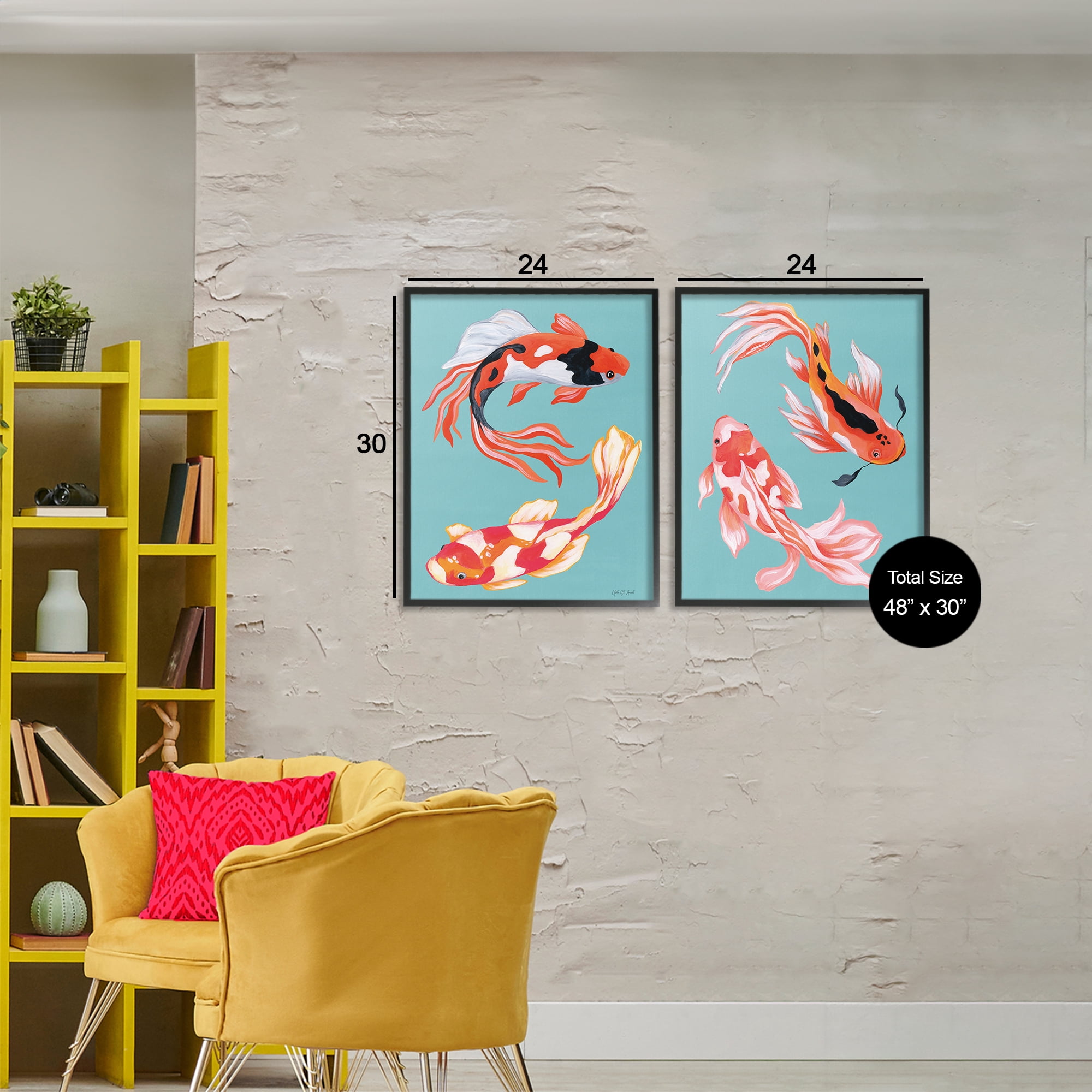 Stupell Industries Colorful Twin Koi 2 Piece Black Framed Giclee Art Set, design by Yvette St. Amant