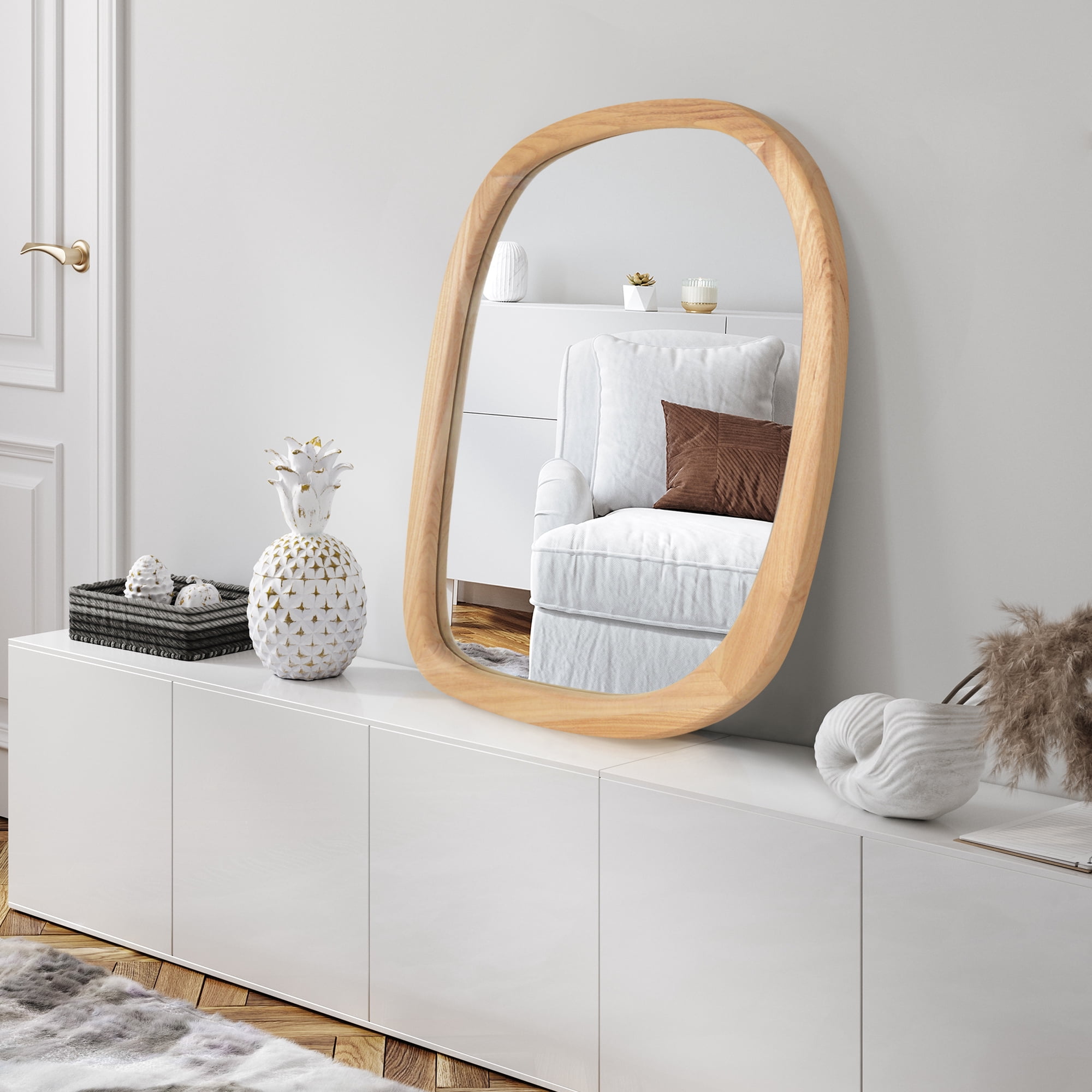 Americanflat 22" x 28" Natural Sycamore Modern Asymmetrical Wall Mirror