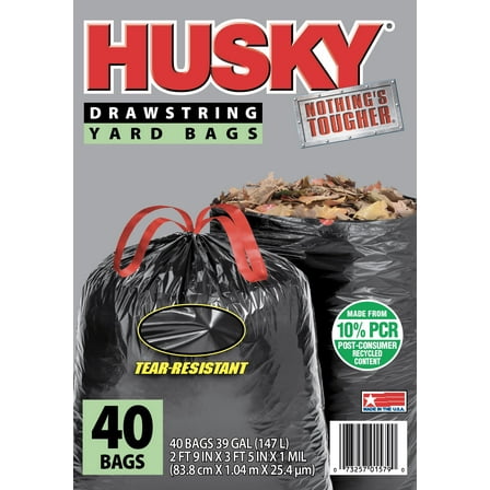 Husky 39-Gallon Drawstring Black Yard Bags, 40 Bags