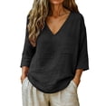 thumbnail image 2 of Cotton Linen Tops Long Sleeve Plus Size Gauze Shirts Linen Clothes Boho Linen Tops Linen Shirts for Women Loose Clothes Linen Tunic Tops Summer Tops Summer Linen Tops V Neck, 2 of 5