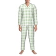 thumbnail image 3 of Fuzoiu Green Checkboard Print Men's Long-Sleeved Pajama,Lounge Button Down Nightwear,Mens Notch Collar Pajama Set -X-Large, 3 of 7