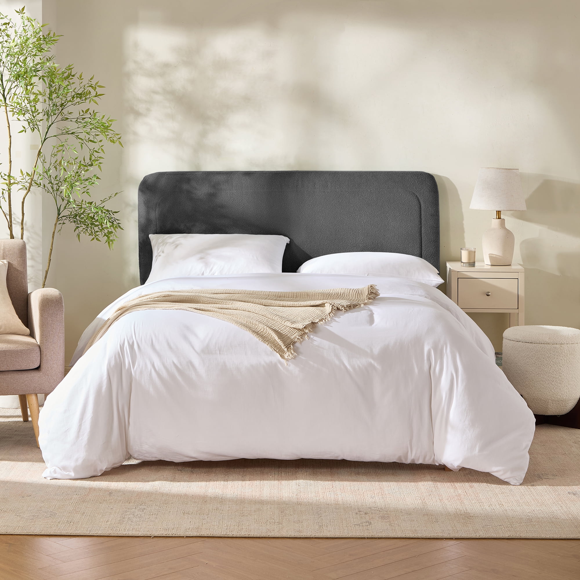 Virtu Twin Headboard No Tools Required Peel and Stick Upholstered Boucle Bed Headboard Only, Gray