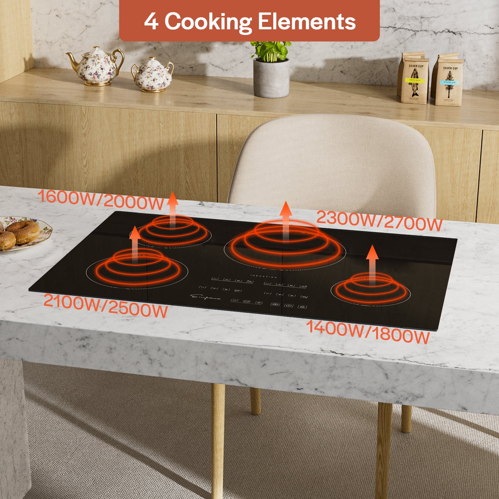 Empava 30 inch Electric Stove Induction Cooktop with 4 Boost Burners Smooth Surface Vitro Ceramic Glass in Black