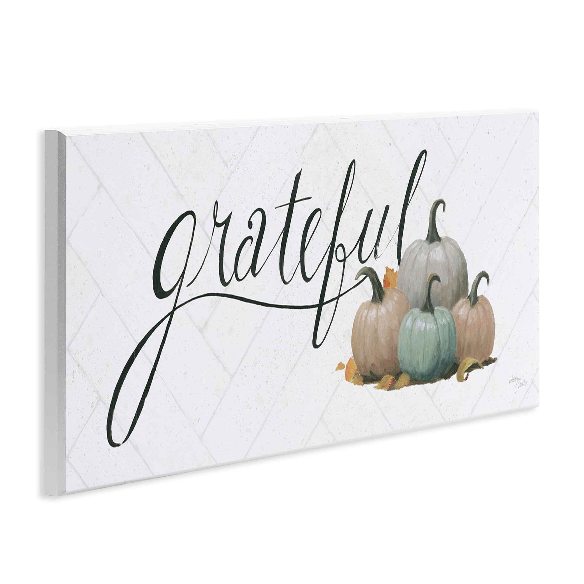Stupell Industries Grateful with Pumpkins Typography Painting Unframed Art Prints Wall Art, 17 x 7