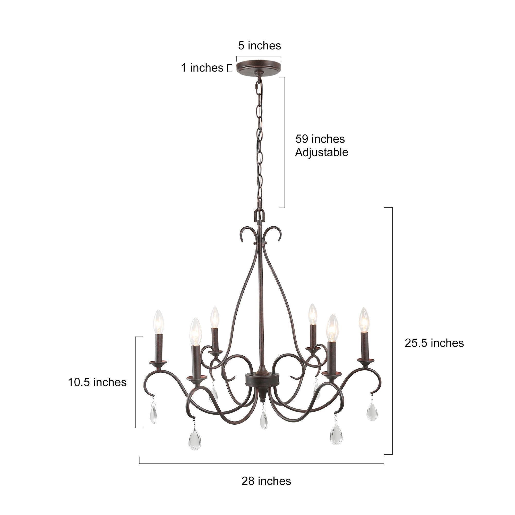 LNC Rustic 6-Light Chandelier Bronze Finish, LED Kitchen Island Light with Crystal