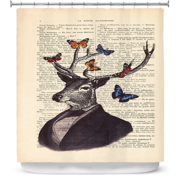 Shower Curtains 70" x 84" from DiaNoche Designs by Madame Memento - Deer Portrait Butterflies